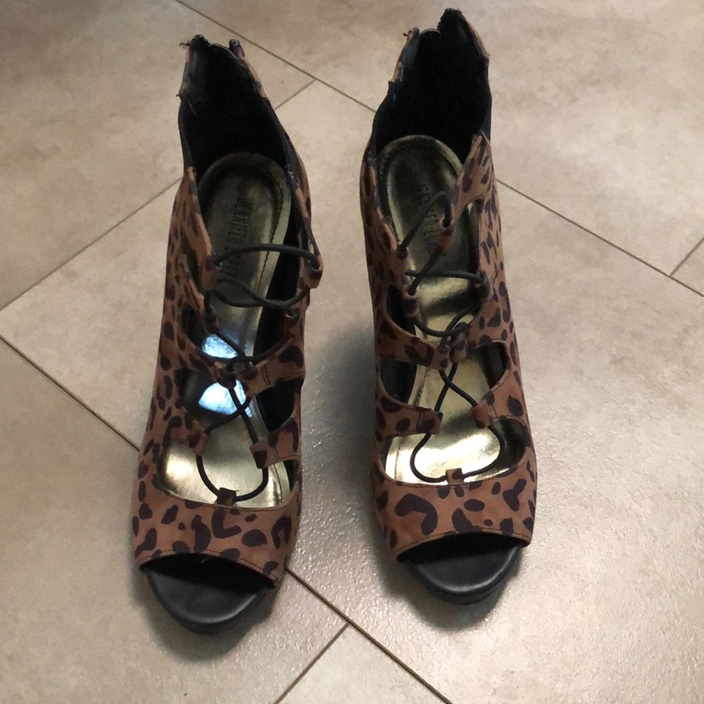 Jennifer Lopez Leopard Print Lace-Up Heels